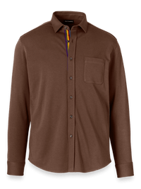 Mercerized Cotton Button Front Polo - Brown