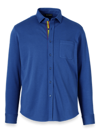 Mercerized Cotton Button Front Polo - Blue