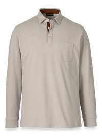 Cotton/Spandex Pique Three Button Polo - Taupe