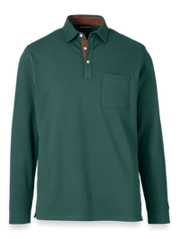 Cotton/Spandex Pique Three Button Polo - Green