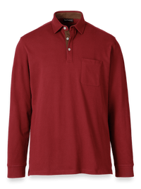 Cotton/Spandex Pique Three Button Polo - Burgundy
