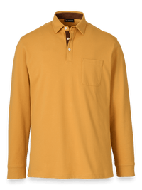 Cotton/Spandex Pique Three Button Polo - Gold