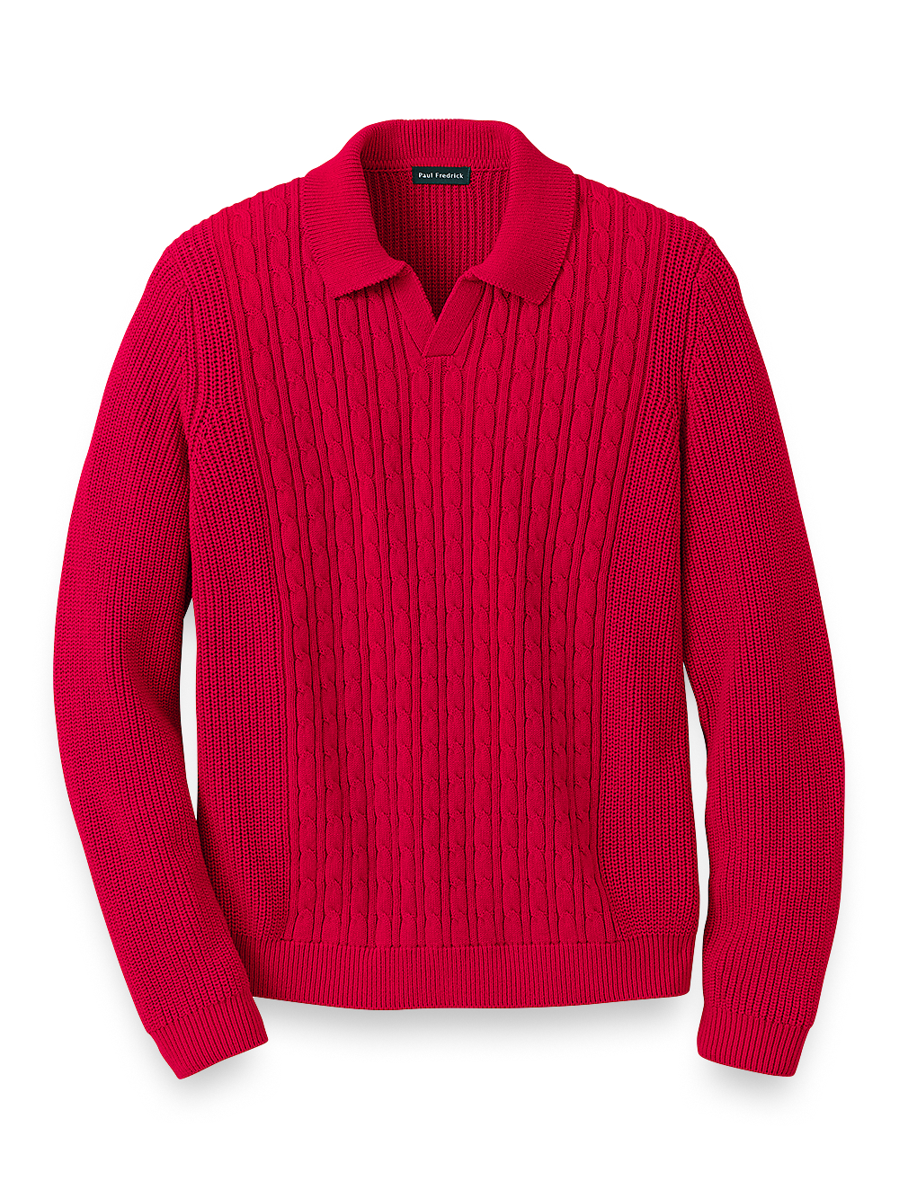 Product Image of Cotton Cable V-neck Polo-Red