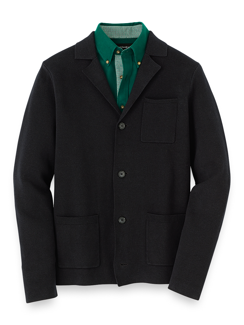 Product Image of Cotton Notch Lapel Cardigan Sweater-Black
