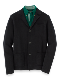 Cotton Notch Lapel Cardigan Sweater - Black