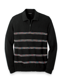 Cotton Blend Zip Polo - Black