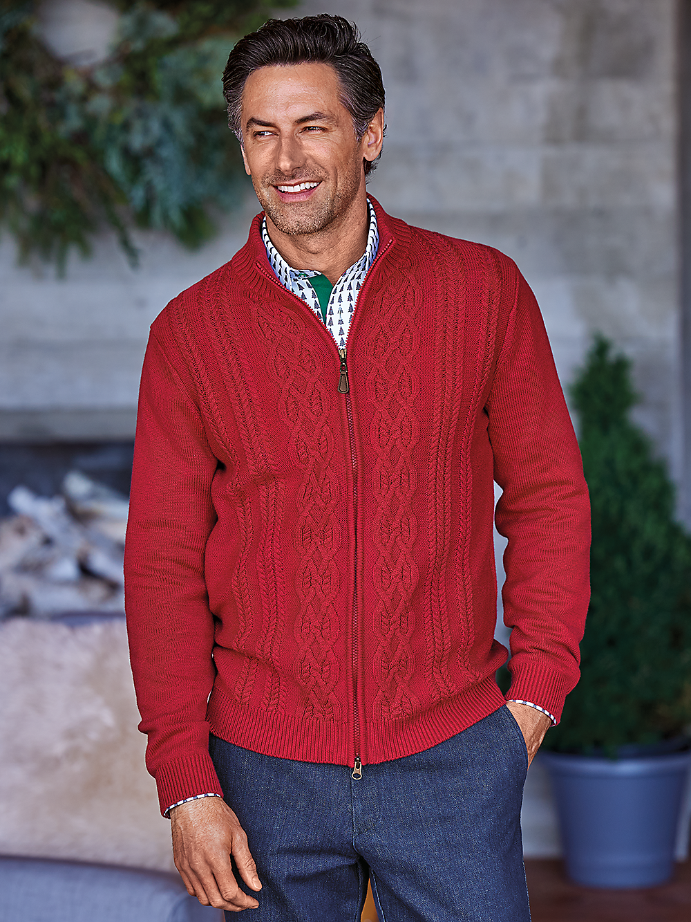 Alternate Image of Cotton Full Zip Mock Neck Sweater-1