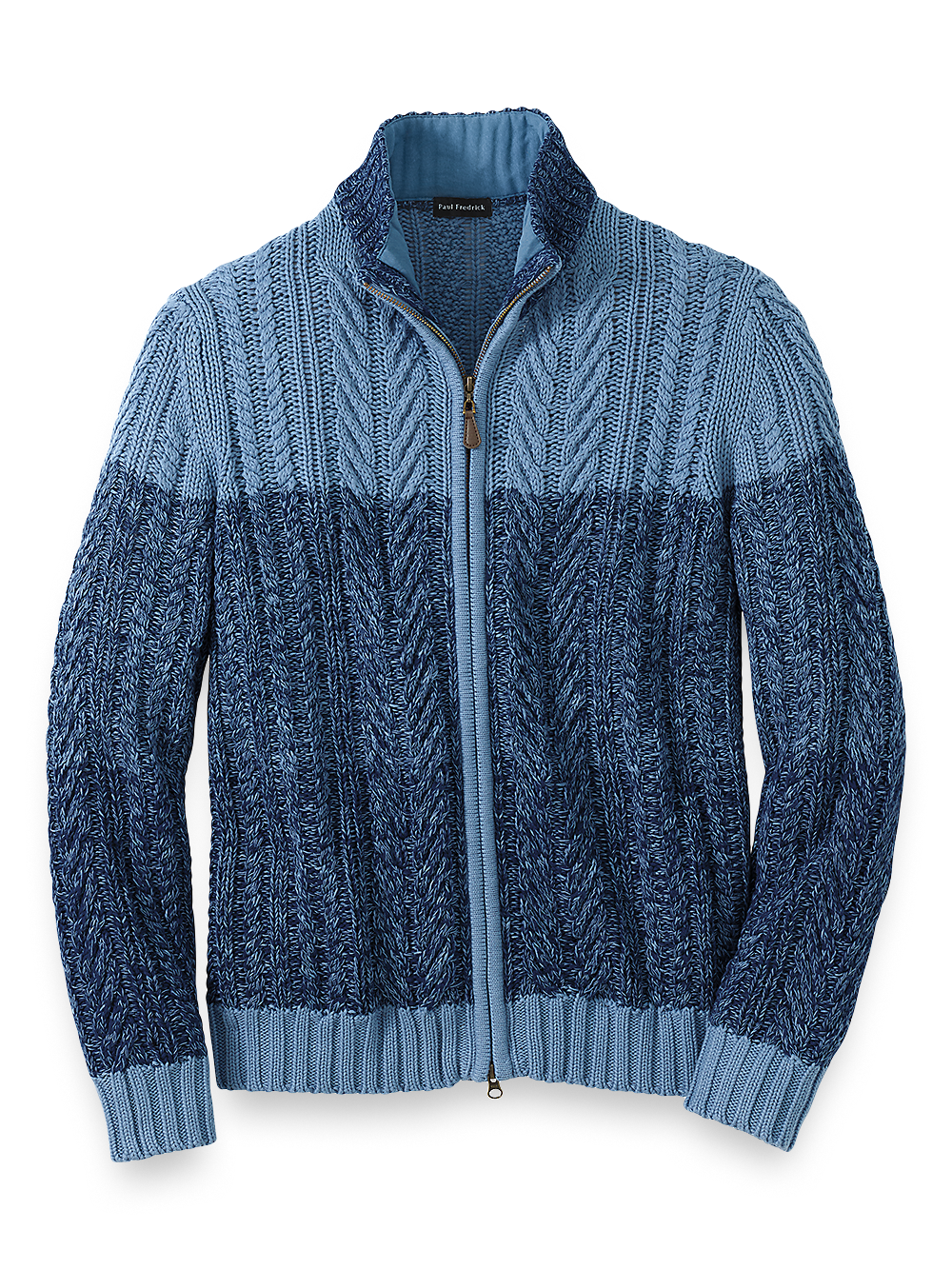 Product Image of Cotton Full Zip Mock Neck Sweater-Blue