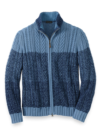 Cotton Full Zip Mock Neck Sweater - Blue
