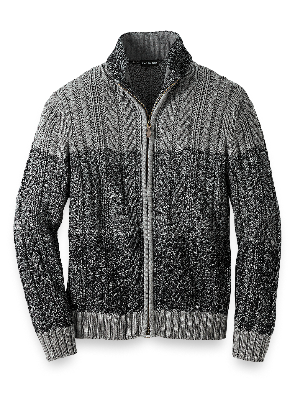 Product Image of Cotton Full Zip Mock Neck Sweater-Black/Grey