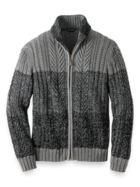 Cotton Full Zip Mock Neck Sweater - Black/grey