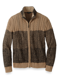 Cotton Full Zip Mock Neck Sweater - Black/brown