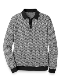 Cotton Three Button Polo - Black/ivory