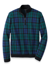 Cotton Quarter Zip Mock Neck Sweater - Green