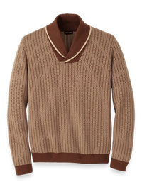 Cotton Shawl Collar Sweater - Ivory/brown