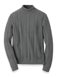 Cotton Cable Mock Neck Sweater - Grey