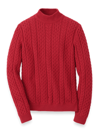 Cotton Cable Mock Neck Sweater - Red