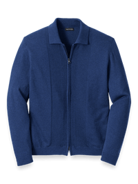 Silk Cotton Cashmere Full Zip Polo - Navy