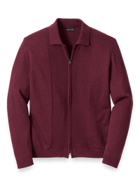 Silk Cotton Cashmere Full Zip Polo - Wine