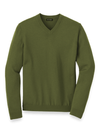 Merino Wool V-neck Sweater - Green