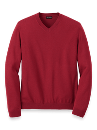 Merino Wool V-neck Sweater - Wine