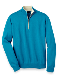 Supima Cotton Zip Mock Neck Sweater - Turquoise