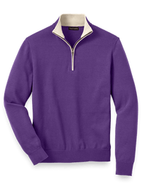 Supima Cotton Zip Mock Neck Sweater - Purple