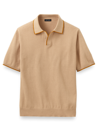 SUPIMA COTTON V-NECK POLO - Light Tan
