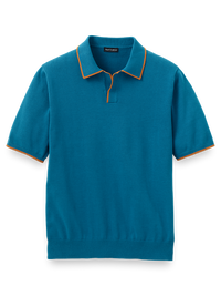 SUPIMA COTTON V-NECK POLO - Dark Teal