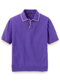 SUPIMA COTTON V-NECK POLO - Purple