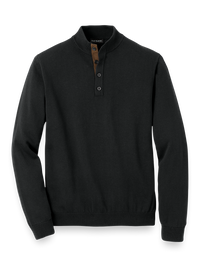 Supima Cotton Four Button Mock Neck Sweater - Black