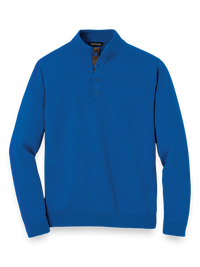 Supima Cotton Four Button Mock Neck Sweater - Royal Blue