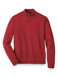Supima Cotton Four Button Mock Neck Sweater - Red