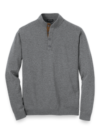 Supima Cotton Four Button Mock Neck Sweater - Medium Grey