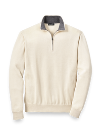 Supima Cotton Zip Mock Neck Sweater - Ivory