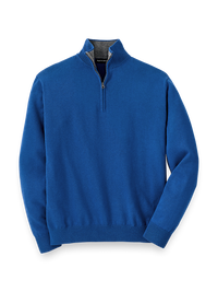 Supima Cotton Zip Mock Neck Sweater - Blue