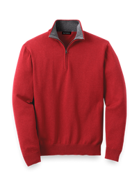 Supima Cotton Zip Mock Neck Sweater - Red