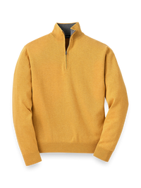 Supima Cotton Zip Mock Neck Sweater - Mustard