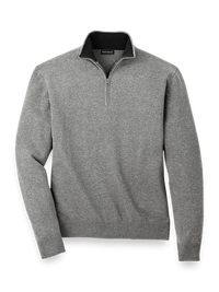 Supima Cotton Zip Mock Neck Sweater - Medium Grey