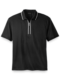Mercerized Cotton Zip Polo - Black