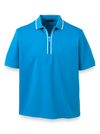 Mercerized Cotton Zip Polo - Turquoise