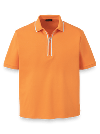 Mercerized Cotton Zip Polo - Orange