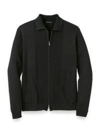 Silk, Cotton & Cashmere Full Zip Polo - Black