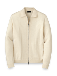 Silk, Cotton & Cashmere Full Zip Polo - Ivory