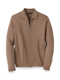 Silk, Cotton & Cashmere Full Zip Polo - Camel