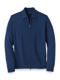 Silk, Cotton & Cashmere Full Zip Polo - Navy