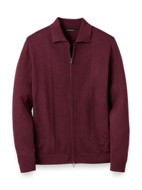 Silk, Cotton & Cashmere Full Zip Polo - Wine
