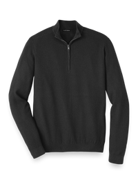 Silk, Cotton & Cashmere Zip Mock Neck Sweater - Black