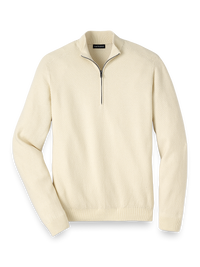 Silk, Cotton & Cashmere Zip Mock Neck Sweater - Ivory