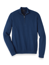 Silk, Cotton & Cashmere Zip Mock Neck Sweater - Navy